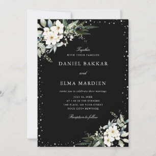 Modern Elegant Black Boho Floral Wedding  Invitation