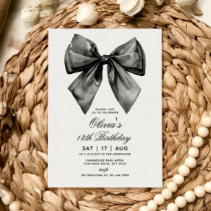 Modern Elegant Black Bow Birthday Invitation