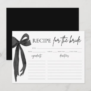Modern Elegant Black Bow Bridal Shower Recipe Card