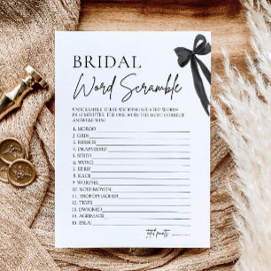Modern Elegant Black Bow Bridal Word Scramble Game Invitation