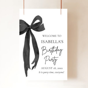 Modern Elegant Black Bow Coquette Birthday Welcome Poster