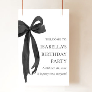 Modern Elegant Black Bow Coquette Birthday Welcome Poster