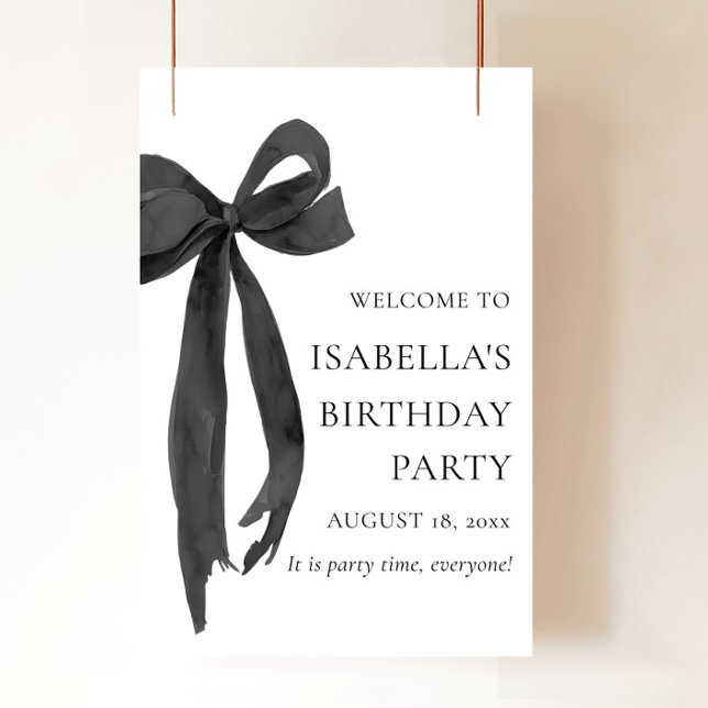 Modern Elegant Black Bow Coquette Birthday Welcome Poster (Creator Uploaded)
