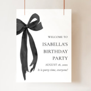 Modern Elegant Black Bow Coquette Birthday Welcome Poster