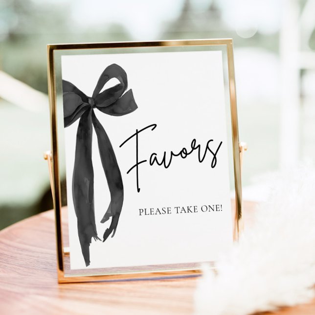 Modern Elegant Black Bow Coquette Favours Sign (Creator Uploaded)