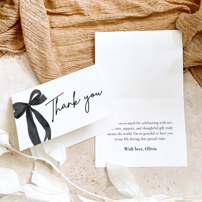 Modern Elegant Black Bow Coquette Thank You Card (Creator Uploaded)