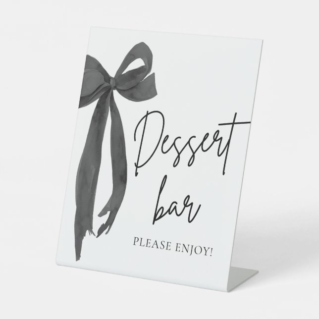 Modern Elegant Black Bow Dessert Bar Sign (Front)