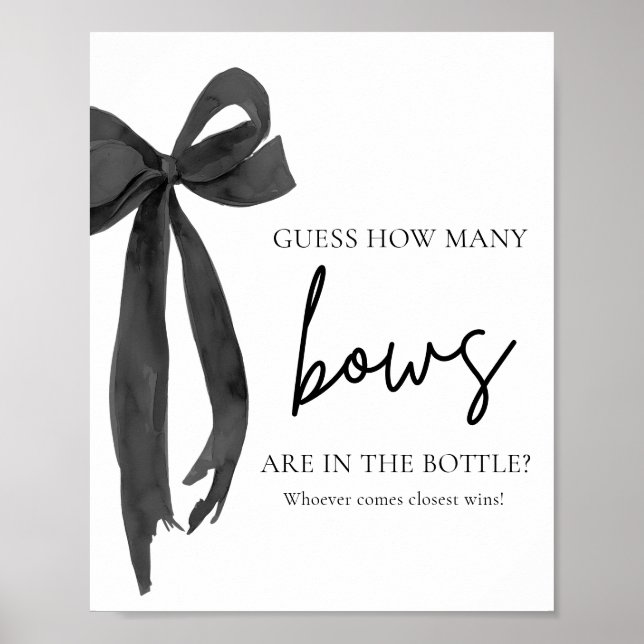 Modern Elegant Black Bow Guess How Many Bows Game Poster (Front)