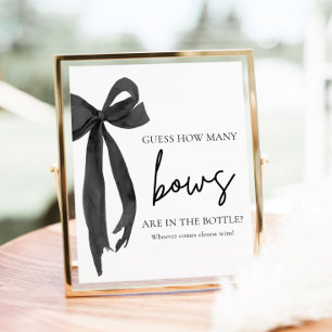 Modern Elegant Black Bow Guess How Many Bows Game Poster