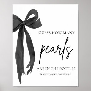 Modern Elegant Black Bow Guess How Many Pearls Poster