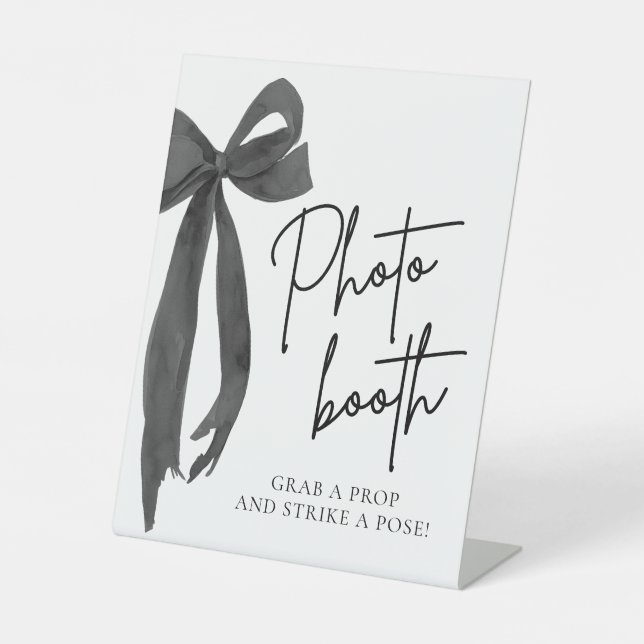 Modern Elegant Black Bow Photo Booth Sign (Front)