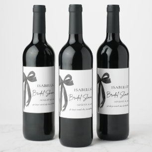 Modern Elegant Black Bow Ribbon Bridal Shower Wine Label