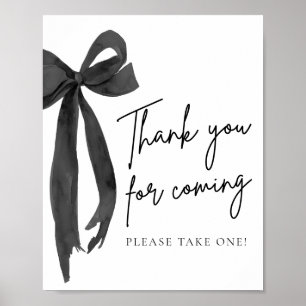 Modern Elegant Black Bow Thank You For Coming Sign