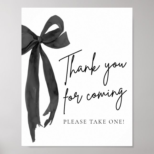 Modern Elegant Black Bow Thank You For Coming Sign (Front)