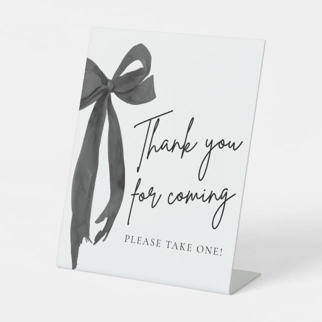 Modern Elegant Black Bow Thank You For Coming Sign (Front)