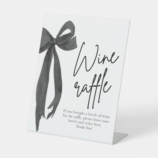 Modern Elegant Black Bow Wine Raffle Game Sign (Front)