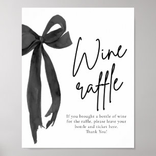 Modern Elegant Black Bow Wine Raffle Game Sign
