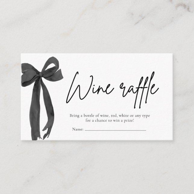 Modern Elegant Black Bow Wine Raffle Game Ticket Enclosure Card (Front)