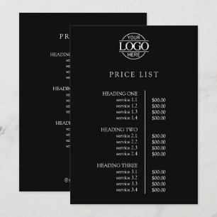 Modern Elegant Black Business Logo Menu Price List