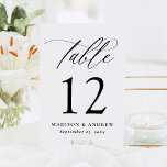 Modern Elegant Black Calligraphy Wedding Table Number<br><div class="desc">Add a touch of sophistication to your wedding decor with our modern and elegant wedding table number cards. Featuring a timeless black calligraphy script on a crisp white background, this design seamlessly complements any wedding theme, from classic to contemporary. Personalise each card with your names and wedding date to create...</div>