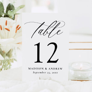 Modern Elegant Black Calligraphy Wedding Table Number