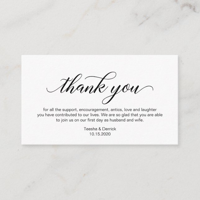 Modern Elegant black calligraphy Wedding Thank you Enclosure Card (Front)