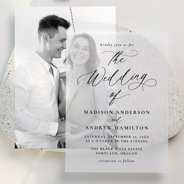 Modern Elegant Black Calligraphy Wedding Vellum Invitations (Creator Uploaded)