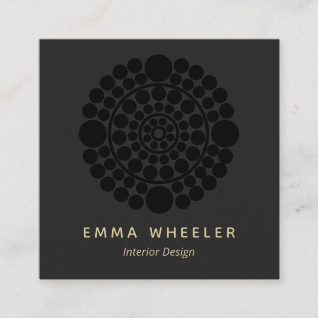 Modern Elegant Black Circle Motif Interior Design Square Business Card (Front)