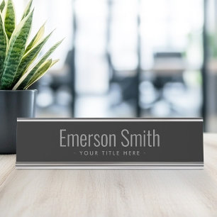 Modern elegant black desk name plate