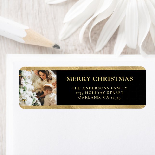 Modern Elegant Black & Faux Gold Christmas Photo (Insitu)