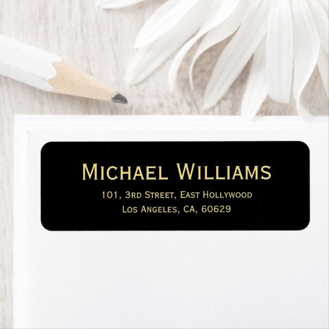 Modern Elegant Black Faux Gold Return Address (Insitu)