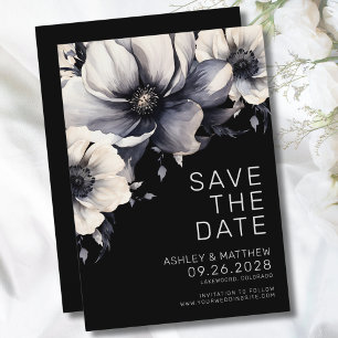 Modern Elegant Black Floral Wedding Save The Date