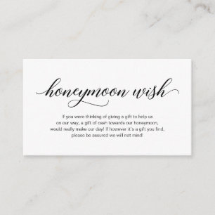 Modern Elegant black font, Wedding Honeymoon Wish Enclosure Card