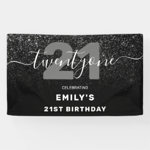 Modern Elegant Black Glitter 21st Birthday Banner