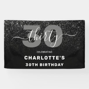 Modern Elegant Black Glitter 30th Birthday Banner