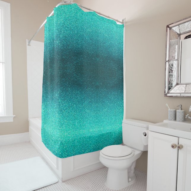 Modern Elegant Black Glitter Ombre Summer Beach Shower Curtain (In Situ)