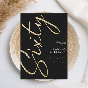 Modern Elegant Black Gold 60th Birthday Invitation