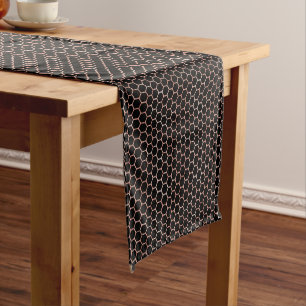 Modern Elegant Black & Gold Bee Honeycomb Pattern Short Table Runner