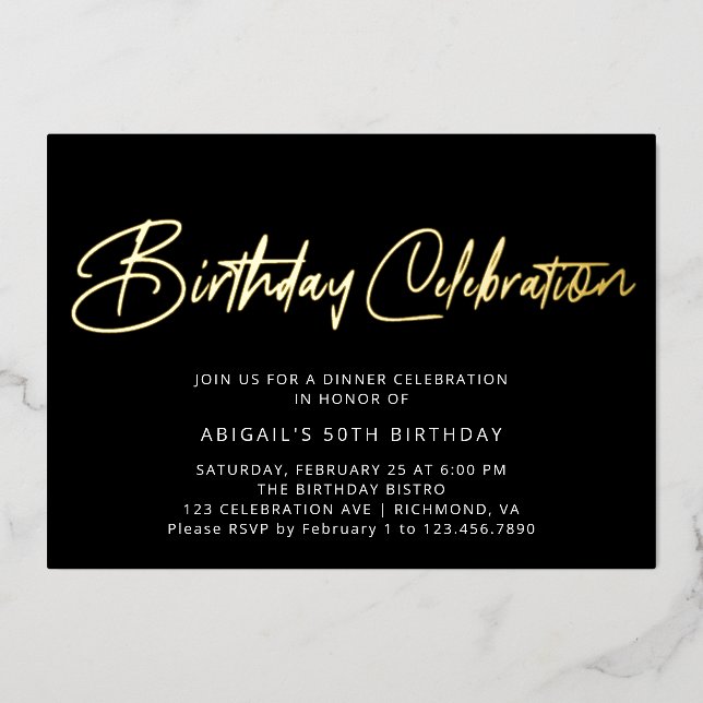 Modern Elegant Black & Gold Birthday Celebration (Front)