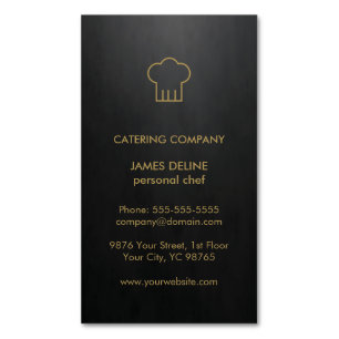 Modern Elegant Black Gold Catering Chef Magnetic Business Card