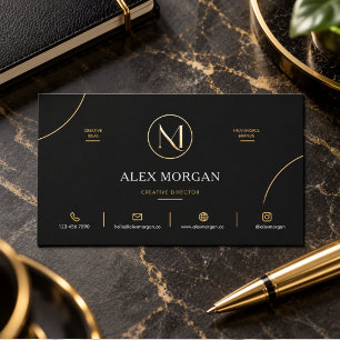 Modern Elegant Black Gold Circle Logo Business Card