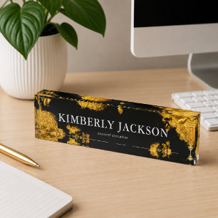 Modern Elegant Black Gold Desk Name Plate