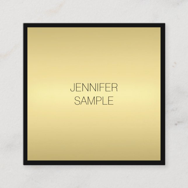 Modern Elegant Black Gold Fashionable Glam Luxury Square Business Card (Front)