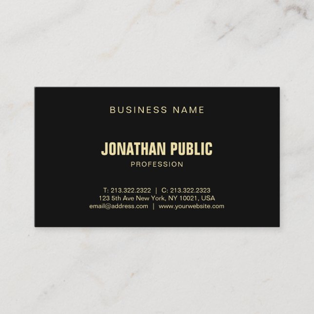 Modern Elegant Black Gold Fashionable Plain Luxury Business Card (Front)