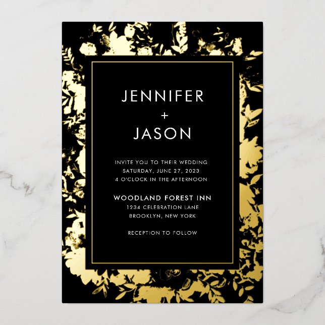 Modern Elegant Black Gold Floral Wedding (Front)