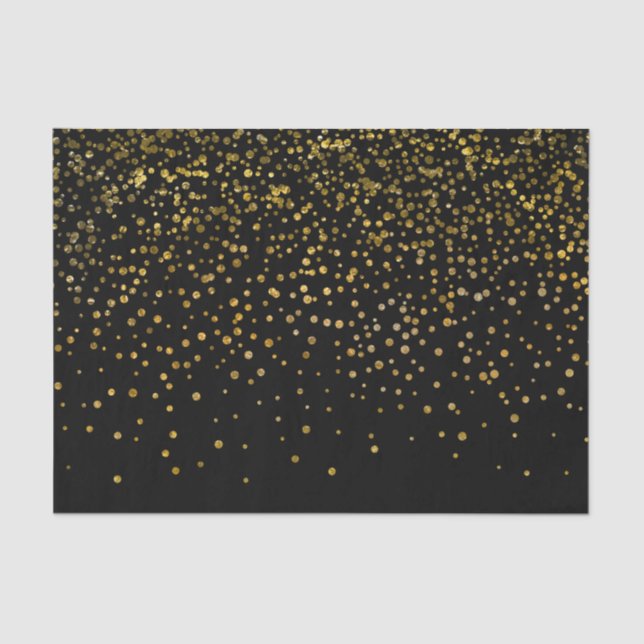 Modern Elegant Black Gold Foil Confetti Dots Tissue Paper (Front)