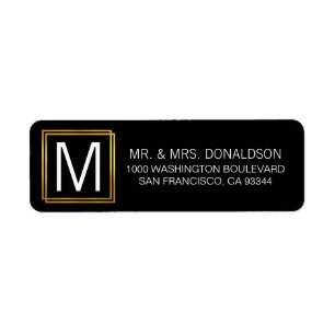 Modern Elegant Black Gold Frame Monogram Initials