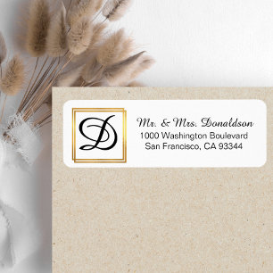 Modern Elegant Black Gold Frame Monogram Initials