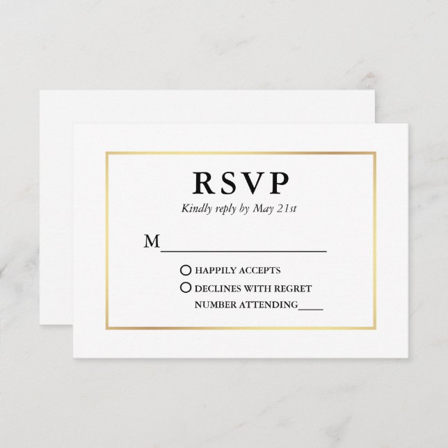 Modern Elegant Black Gold Frame RSVP Card (Front/Back)