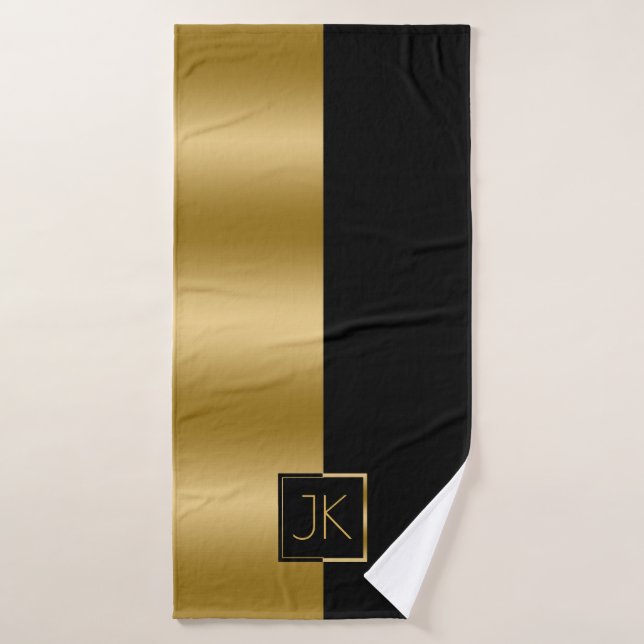 Modern Elegant Black & Gold Geometric Design Bath Towel Set (Bath Towel)